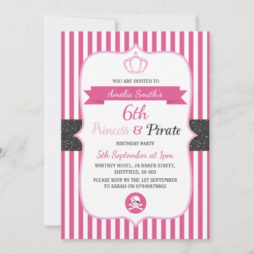 Princess  Pirate Birthday Party Invitations