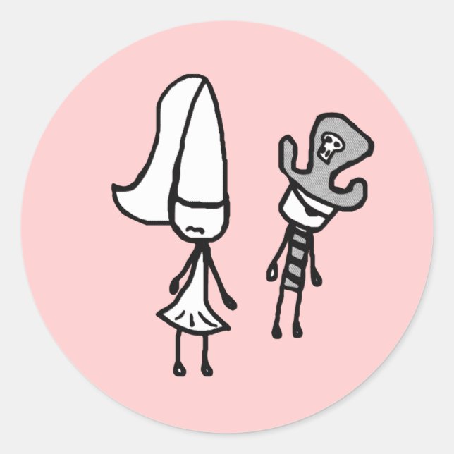 Princess & Pirate Doodle Classic Round Sticker (Front)