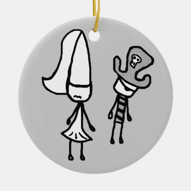 Princess & Pirate Doodle Collectible Ceramic Ornament (Front)
