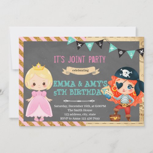 Princess pirate girls joint party invitation