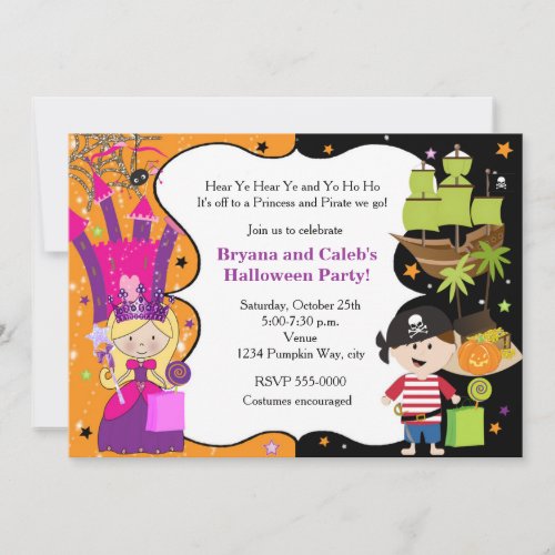 Princess Pirate Halloween Birthday Invitations