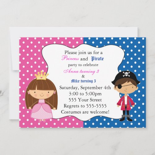 Princess Pirate Invitation with Polka Dots