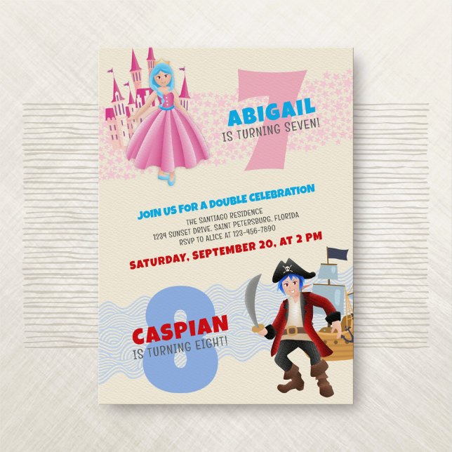 Princess Pirate Joint Double Birthday Invitation (Creator Uploaded)