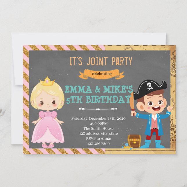 Princess pirate joint party invitation (Front)
