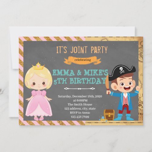 Princess pirate joint party invitation