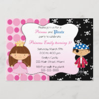 Princess Pirate Kids Birthday Party Invitations