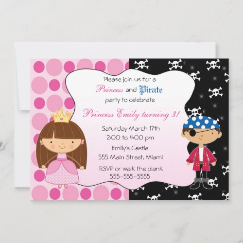 Princess Pirate Kids Birthday Party Invitations