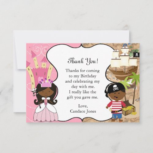 Princess  Pirate Party Dark Skin Thank You Card