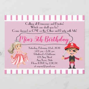 Princess Pirate Theme Birthday Party Invitation