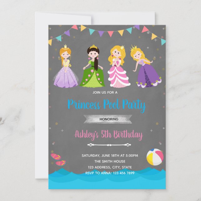 Princess pool birthday invitation (Front)