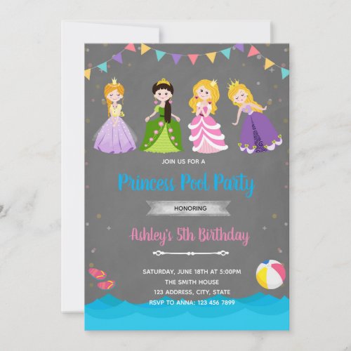 Princess pool birthday invitation