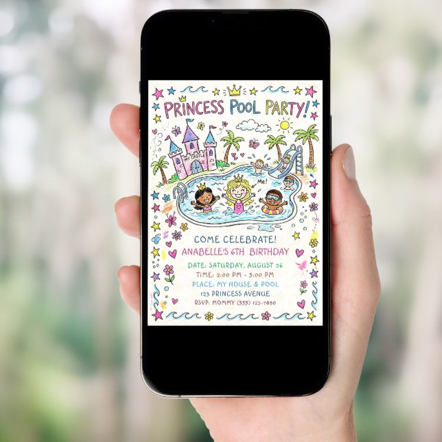 Princess Pool Party Invitation (Front Digital)