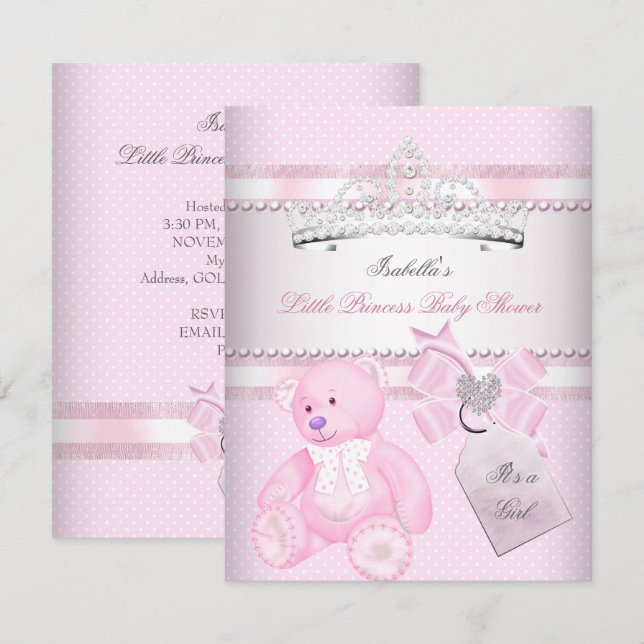 Princess Pretty Baby Shower Cute Girl Tiara Bear Invitation (Front/Back)