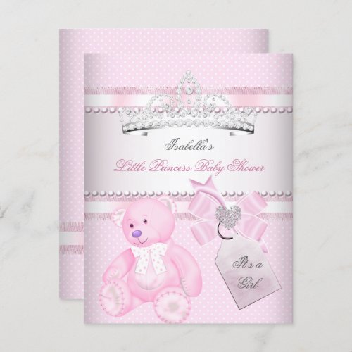 Princess Pretty Baby Shower Cute Girl Tiara Bear Invitation