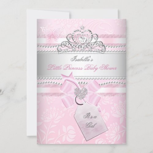 Princess Pretty Baby Shower Girl Butterfly Heart Invitation