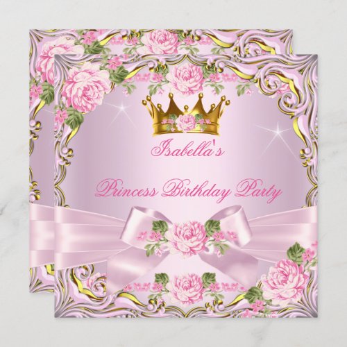 Princess Pretty Blush Pink Roses Gold Birthday Invitation