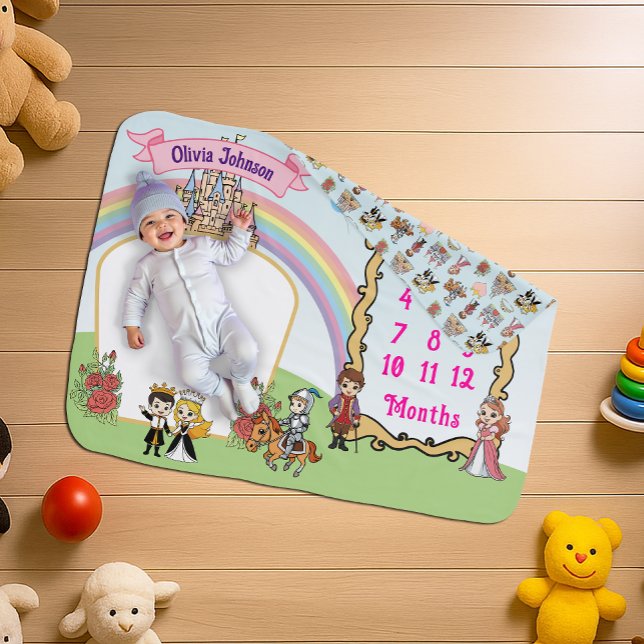 Princess & Prince Fairytale Castle Cute Milestone Baby Blanket (Creator Uploaded)