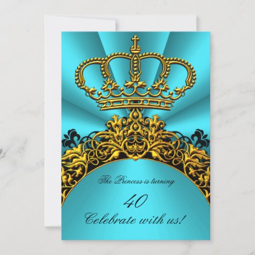 Princess Prince King Queen Gold Teal Birthday Invitation