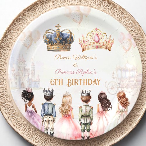 Princess Prince Twins Royal Crown Birthday Paper Plates