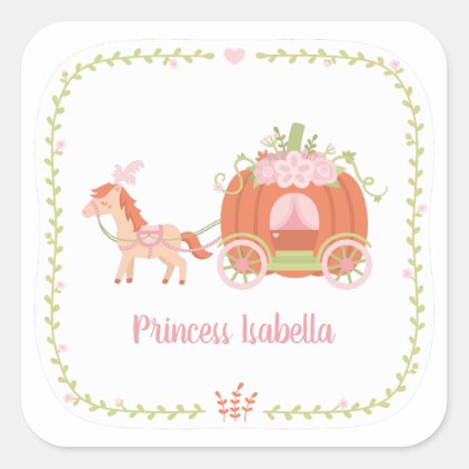 Princess Pumpkin Carriage Floral Wreath Sticker