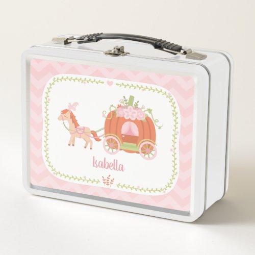Princess Pumpkin Carriage Girl Personalized Metal Lunch Box