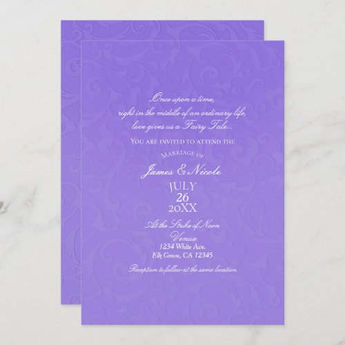 Princess Purple Damask Storybook Elegant Wedding Invitation