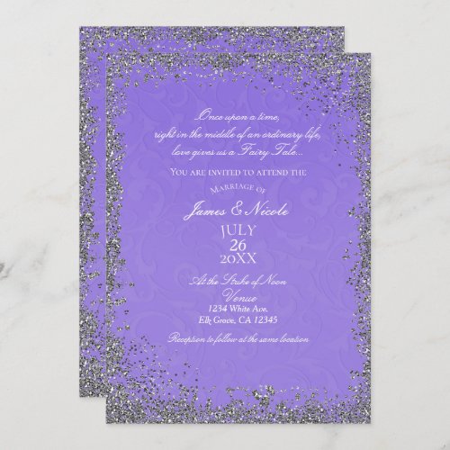 Princess Purple Damask Storybook Elegant Wedding Invitation