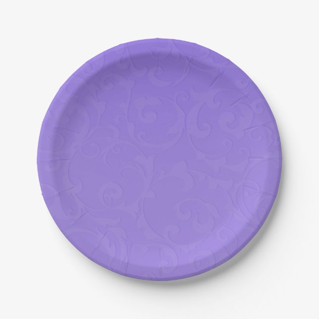 Princess Purple Damask Storybook Elegant Wedding Paper Plates (Front)
