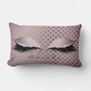 Princess Purple Gold Glitter Lashes Name Heart Lumbar Pillow