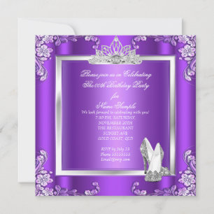 Princess Purple Silver High Heels Birthday Party Invitation