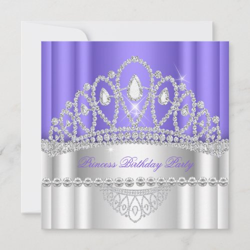 Princess Purple White Diamond Tiara Birthday Invitation