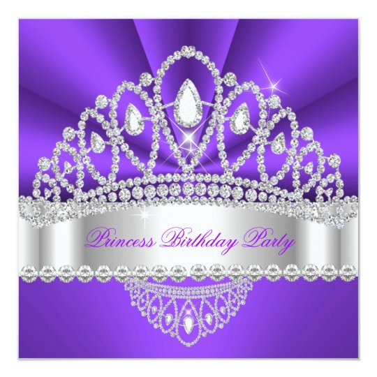 Princess Purple White Diamond Tiara Birthday Party Invitation