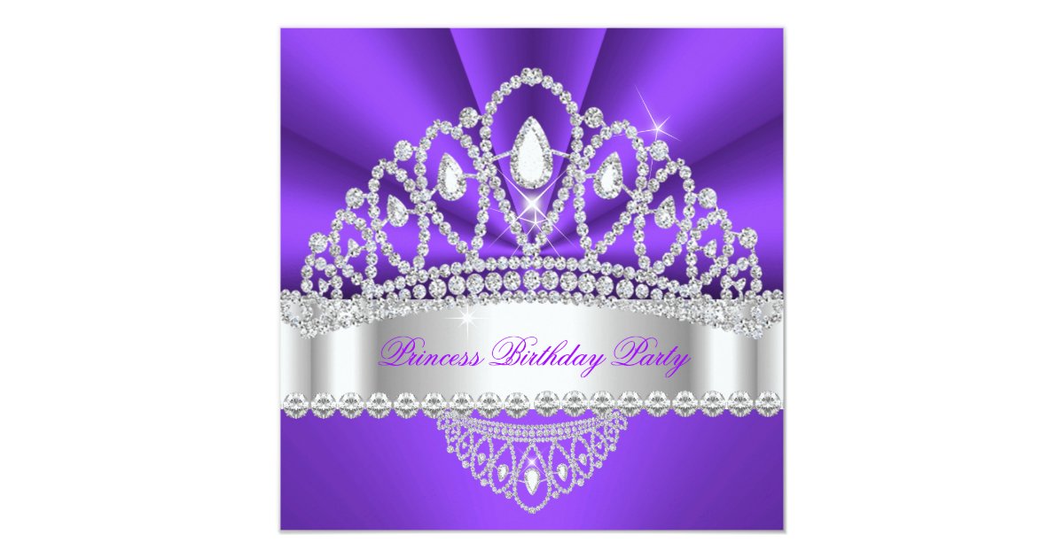 Princess Purple White Diamond Tiara Birthday Party Invitation