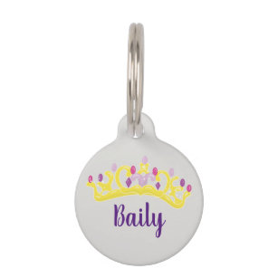 Pink Princess Disc with Diamantes Cat /Dog Prince Crown Engraved Pet Tag 