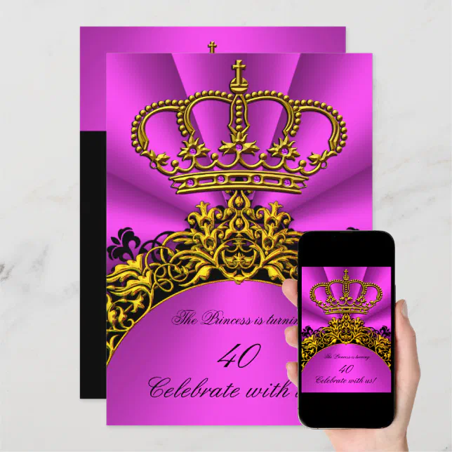 Princess Queen Gold Hot Pink Birthday Party Invitation Zazzle