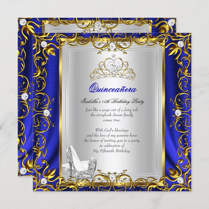 Princess Quinceanera 15th Birthday Blue Royal Invitation