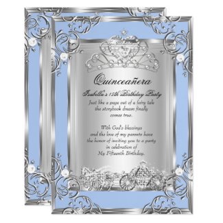 Princess Quinceanera 15th Birthday Blue Silver Invitation