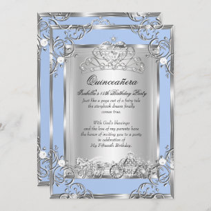 Princess Quinceanera 15th Birthday Blue Silver Invitation