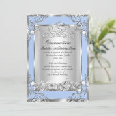 Princess Quinceanera 15th Birthday Blue Silver Invitation (Standing Front)