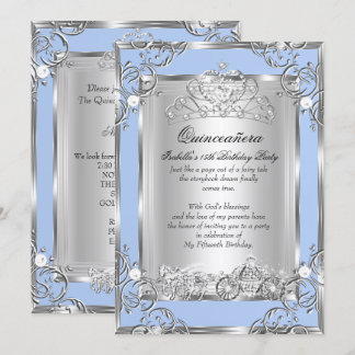Princess Quinceanera 15th Birthday Blue Silver Invitation