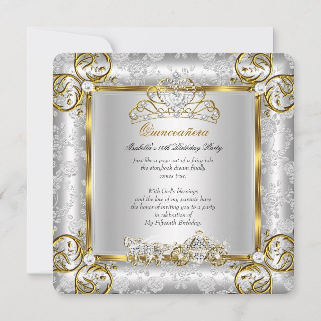 Princess Quinceanera 15th Birthday Gold Silver Invitation (Front)
