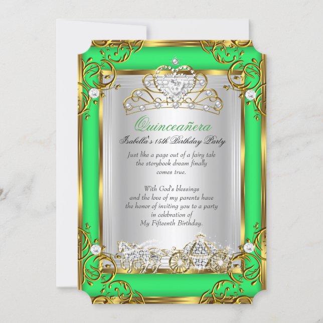 Princess Quinceanera 15th Birthday Green Lime Invitation (Front)