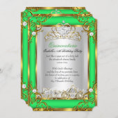 Princess Quinceanera 15th Birthday Green Lime Invitation (Front/Back)