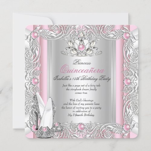 Princess Quinceanera 15th Birthday Light Pink Invitation