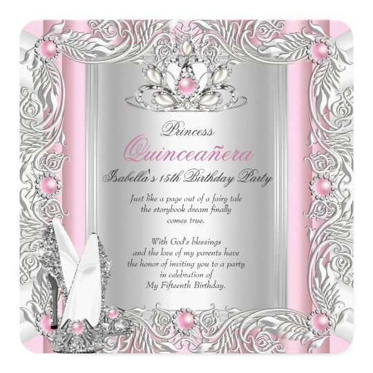 Princess Quinceanera 15th Birthday Light Pink Invitation 