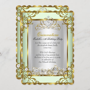 Princess Quinceanera 15th Birthday Mint Green Invitation