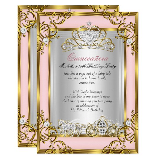princess quinceanera 15th birthday pink peach invitation 15th birthday invitations
