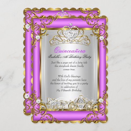 Princess Quinceanera 15th Birthday Purple Pink Invitation