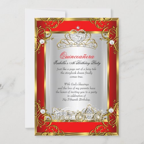 Princess Quinceanera 15th Birthday Red Invitation