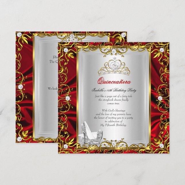 Princess Quinceanera 15th Birthday Red Royal Invitation (Front/Back)